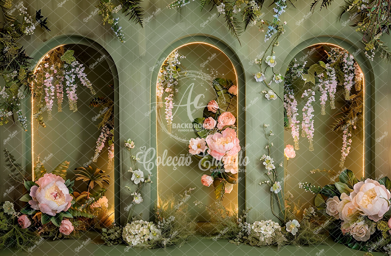 Fundo Fotográfico em Tecido -  Arco Floral  - Coleção Encanto 3D