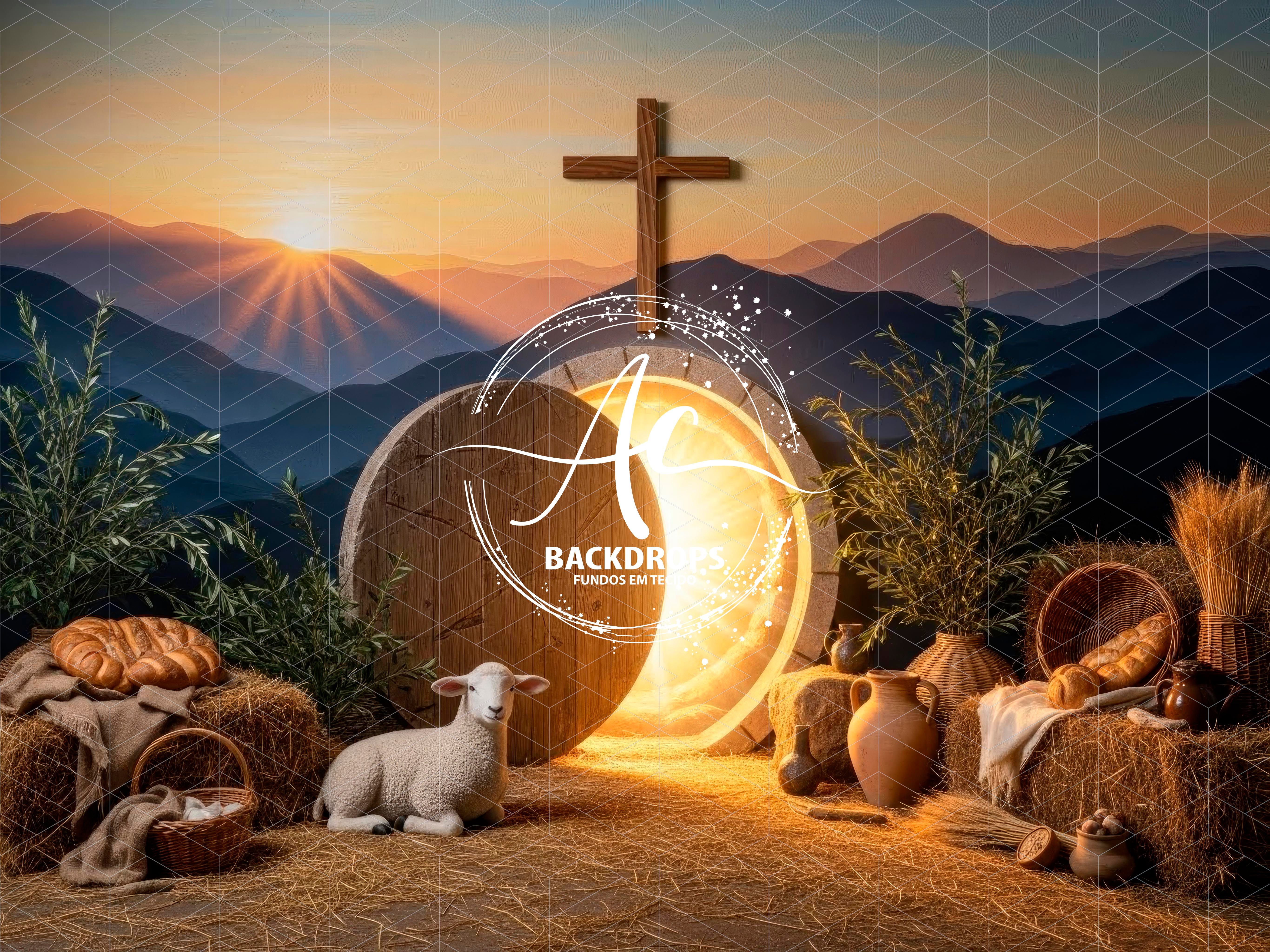 Fundo Fotográfico em Tecido - Pascoa cristã -  PASCOA 3D