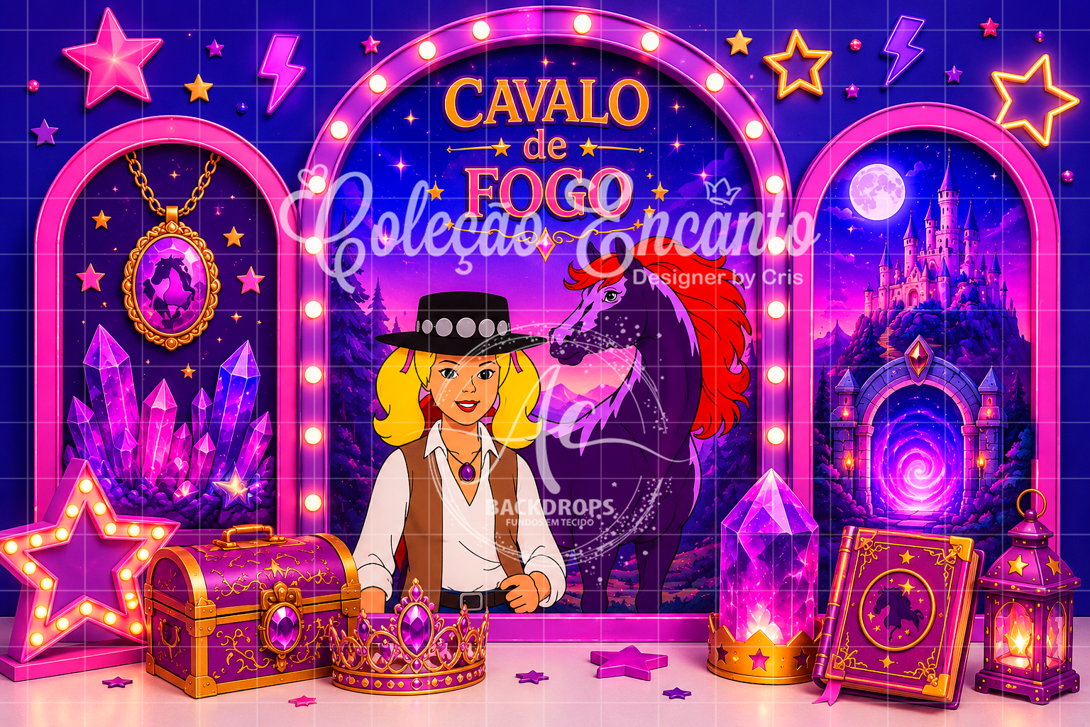 Fundo Fotográfico em Tecido - Cavalo de Fogo - Coleção Encanto 3D