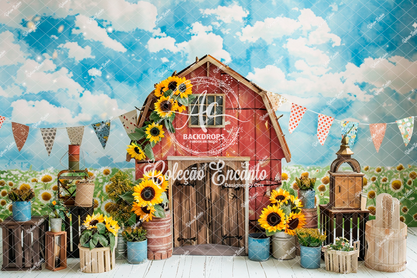 Fundo Fotográfico em Tecido -  Fazendinha  - Coleção Encanto 3D