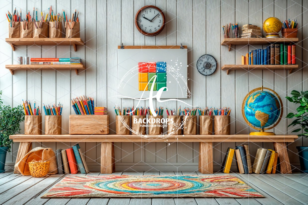 Fundo Fotográfico em Tecido - Escola- 3D