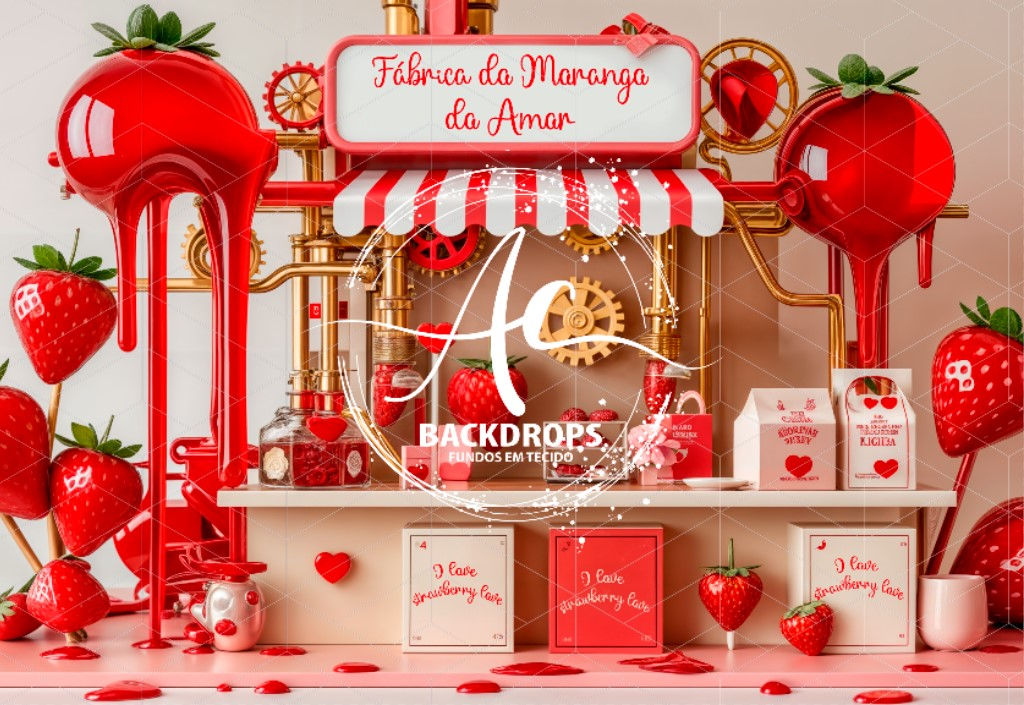 Fundo Fotográfico em Tecido - MORANGO DO AMOR - 3D
