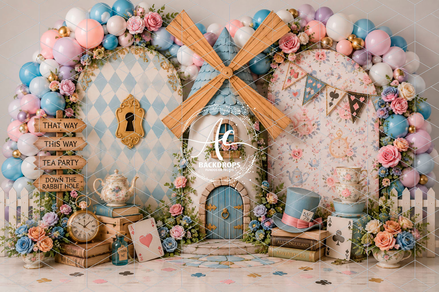 Fundo Fotográfico em Tecido - Alice No País Das Maravilhas - Aline Castro 3D