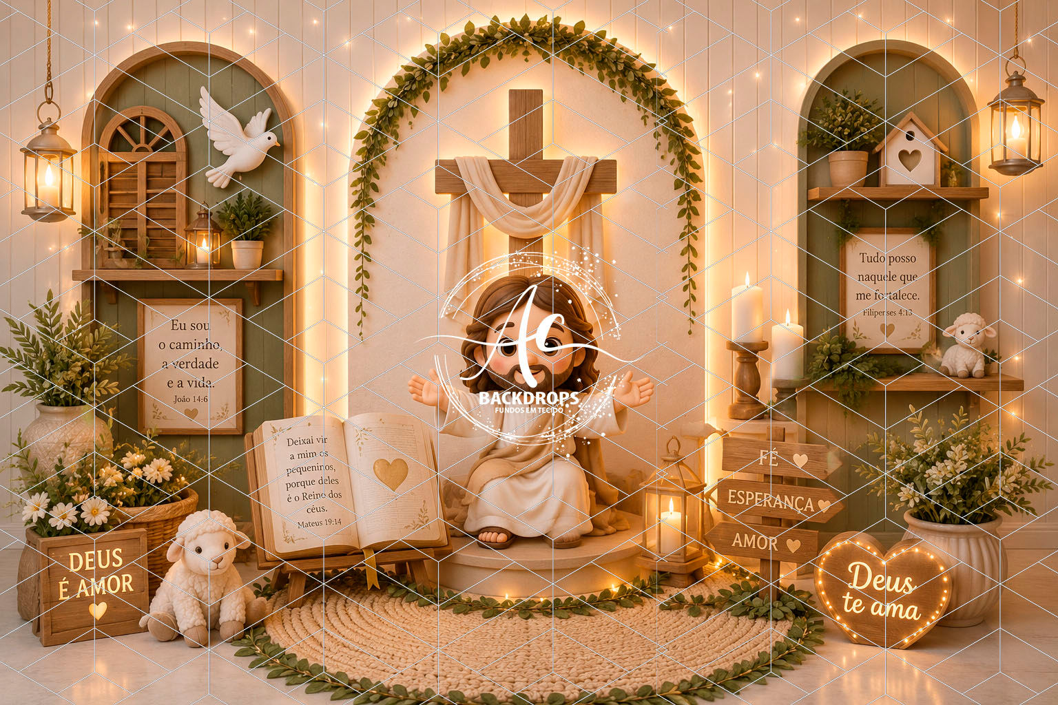Fundo Fotográfico em Tecido - Jesus - Aline Castro 3D