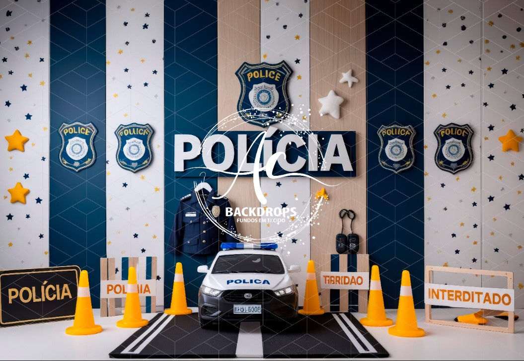 Fundo Fotográfico em Tecido - Policia - 3D