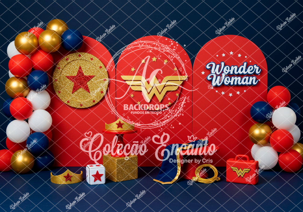 Fundo Fotográfico em Tecido -PERSONAGEM_MULHER MARAVILHA_COLEÇÃO ENCANTO