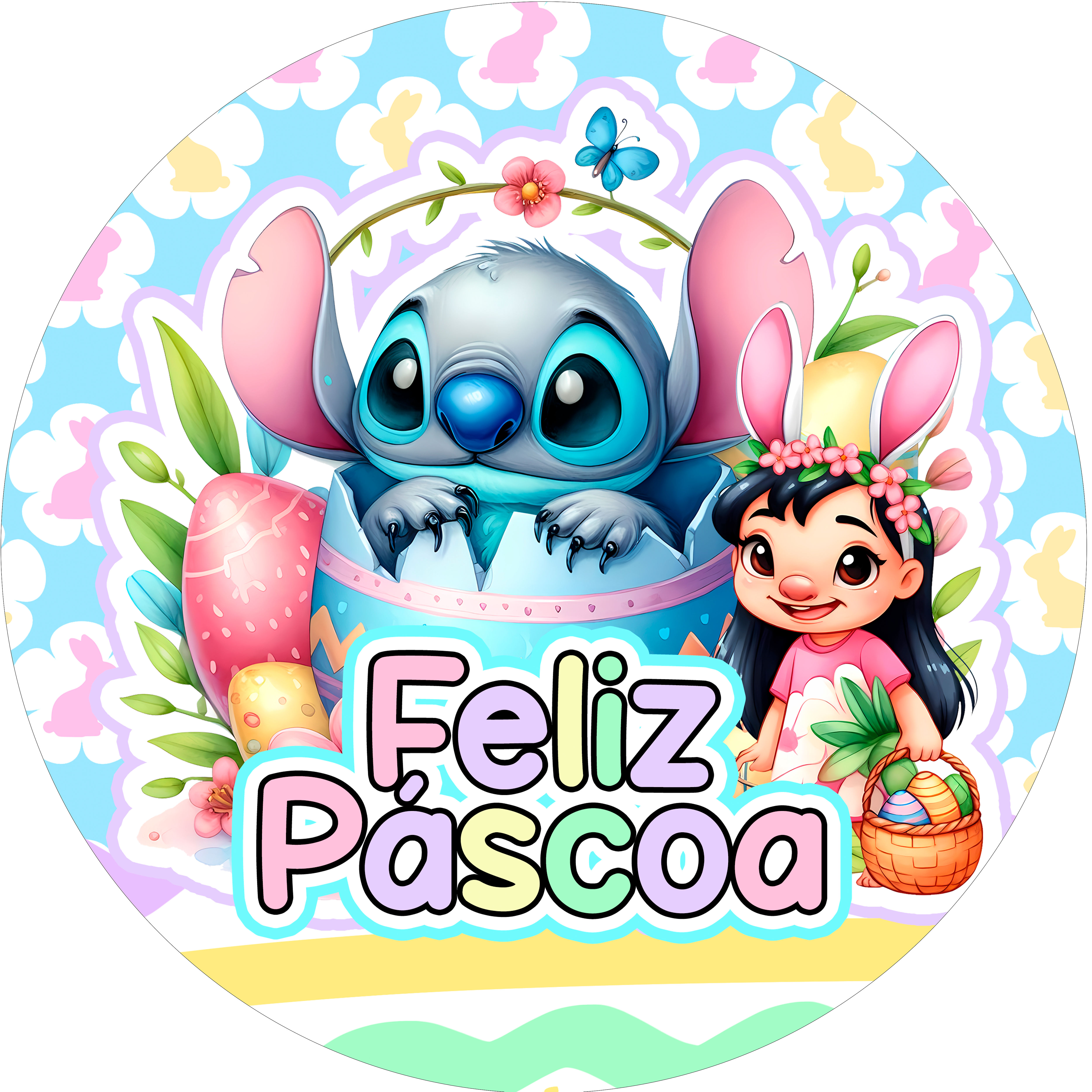 Painel Fotográfico de Festa Redondo Tema - Lilo e Sticht Pascoa