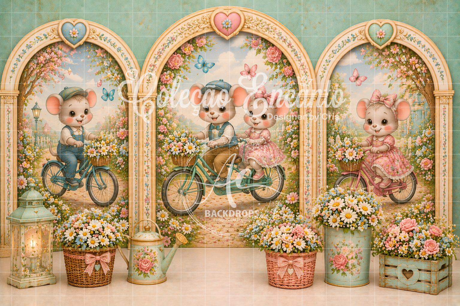 Fundo Fotográfico em Tecido - Vintage/Ratinhos - Coleção Encanto 3D