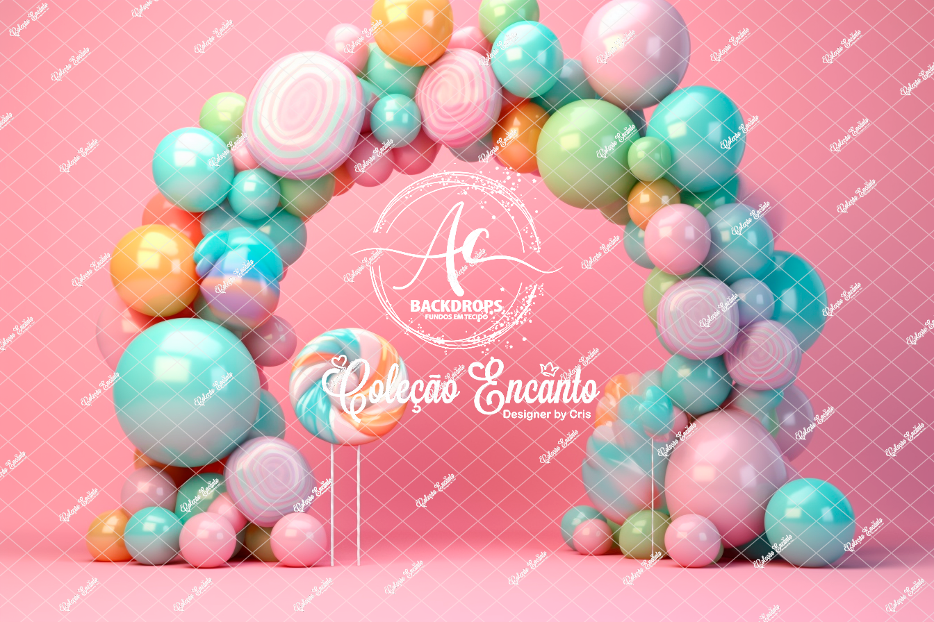 Fundo Fotográfico em Tecido - Doces Balão - Coleção Encanto 3D