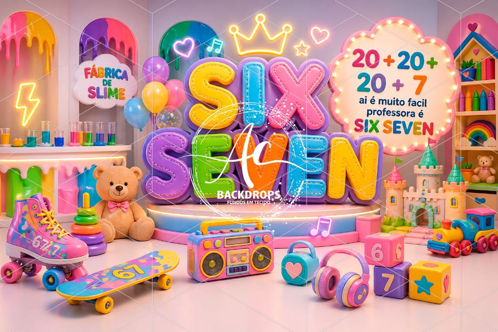 Fundo Fotográfico em Tecido - Dia das crianças SIX SEVEN, 3D -
