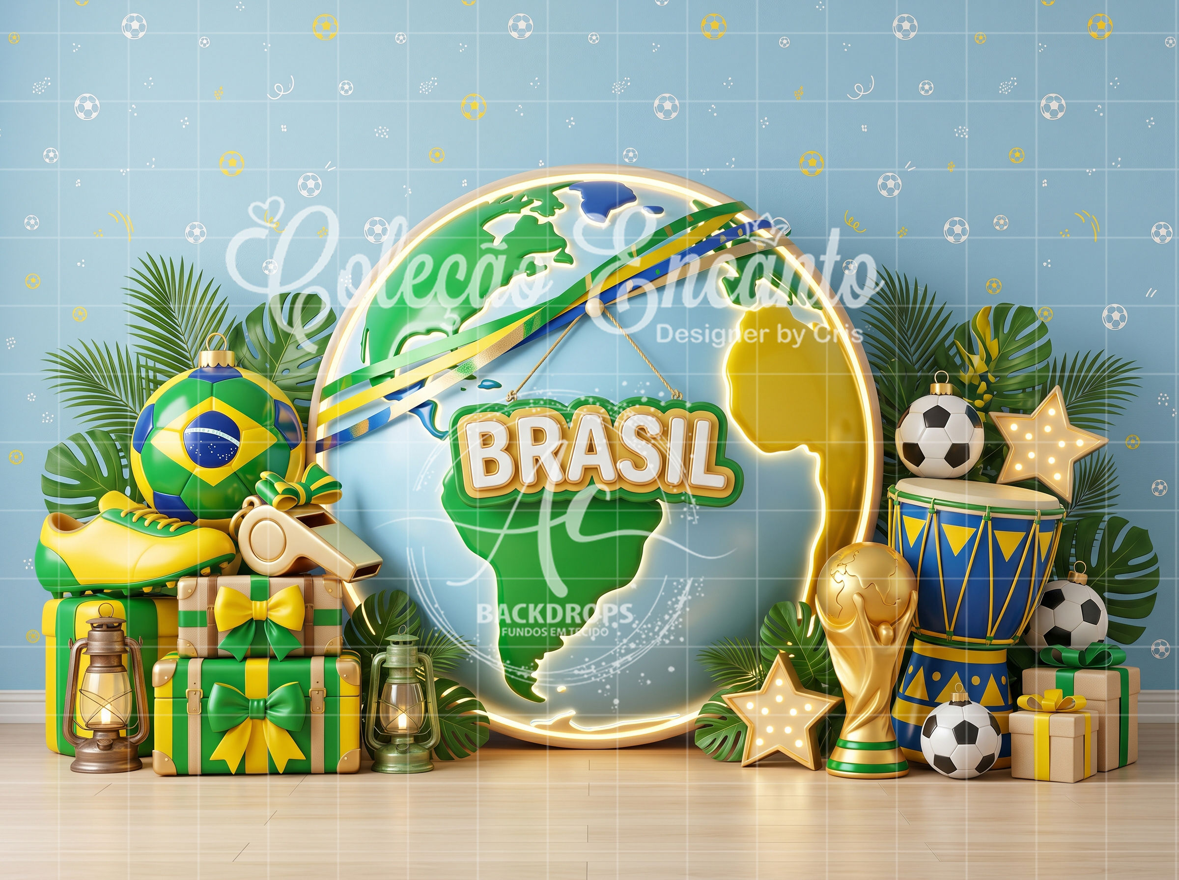 Fundo Fotográfico em Tecido - Copa do Mundo, Brasil - Coleção Encanto 3D