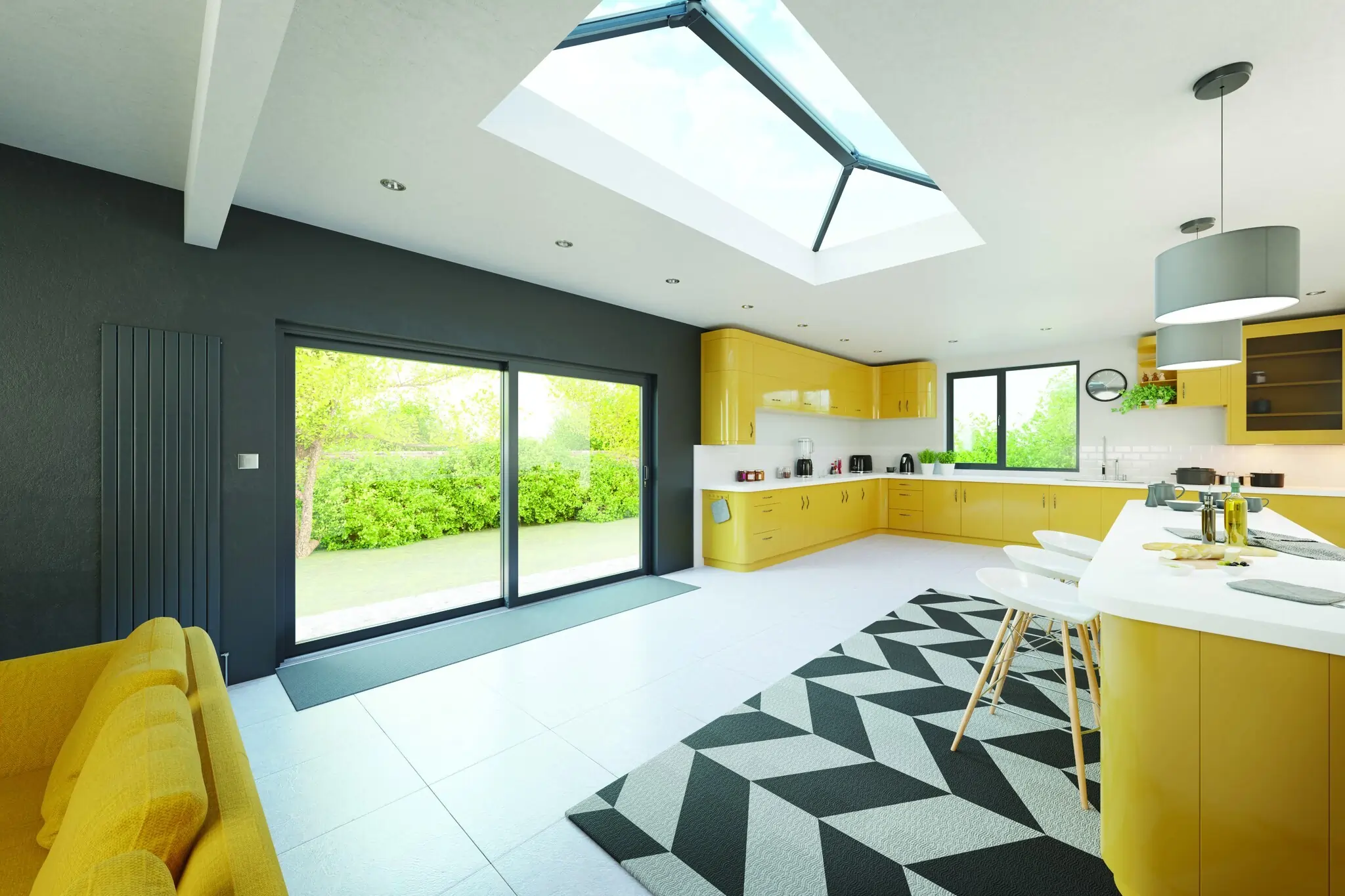 Anthracite grey Stratus lantern fitted on contemporary orangery