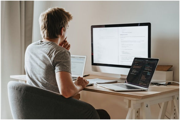 a man working on computer