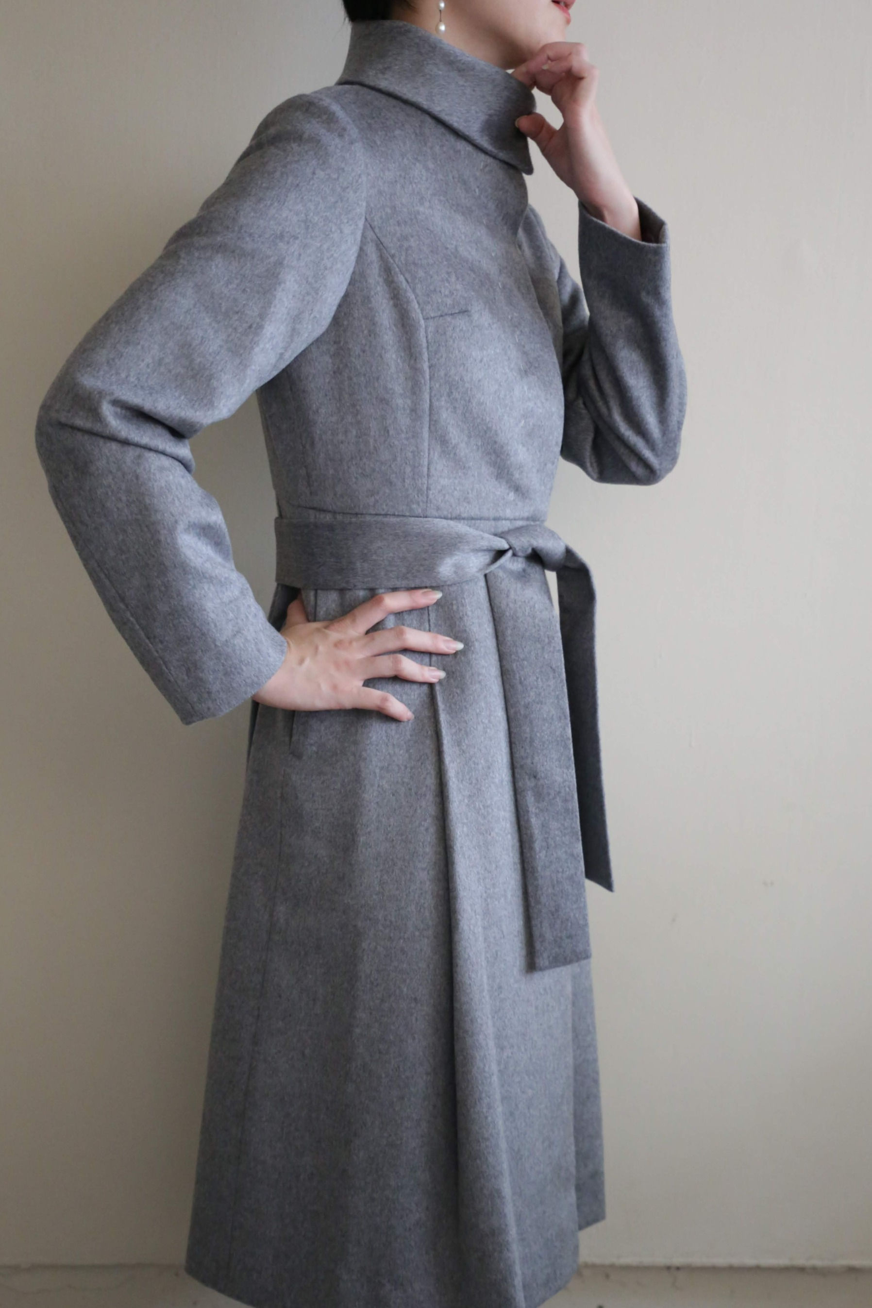 カシミアウールロールカラーコート