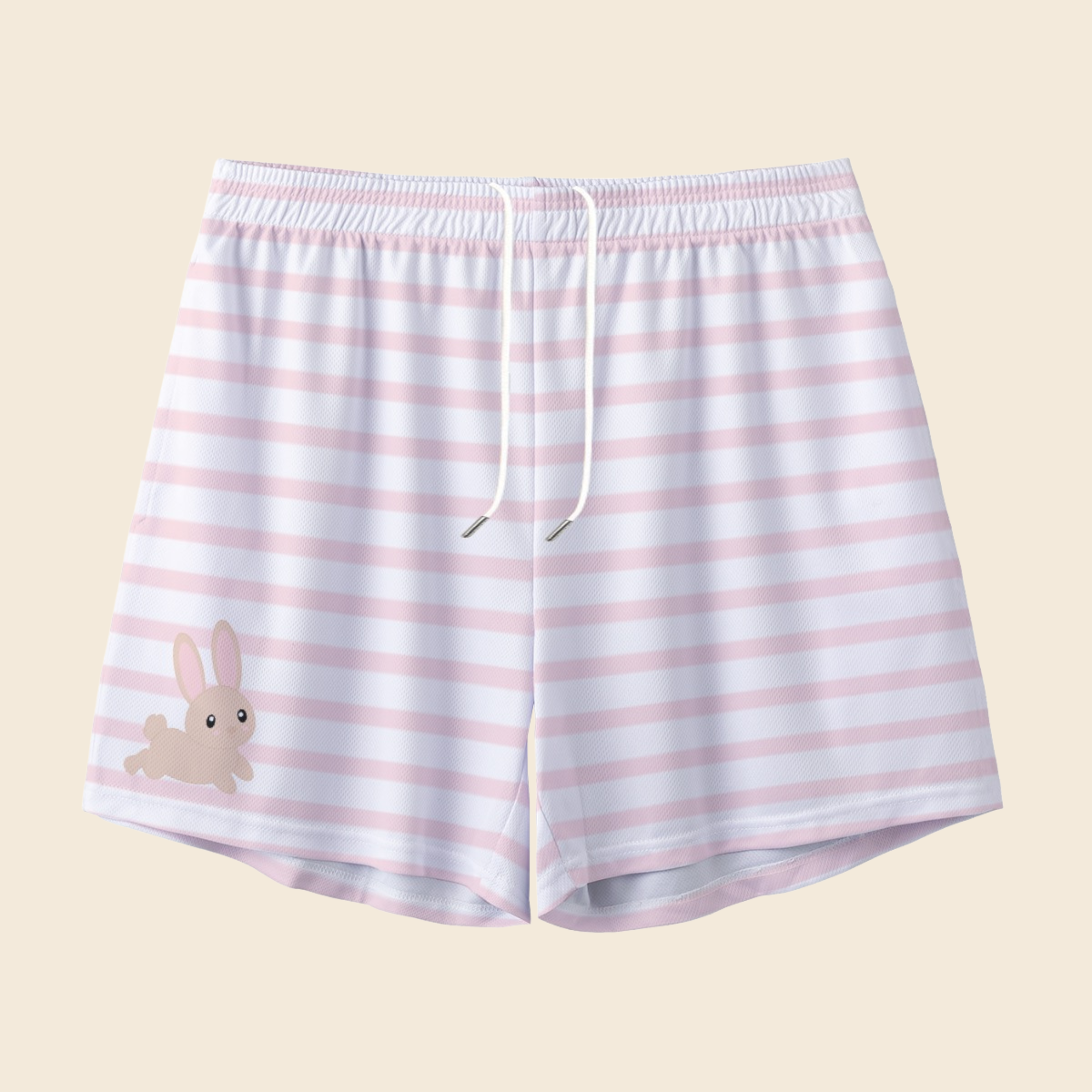 Pastel Baby Pink Striped Animal Shorts