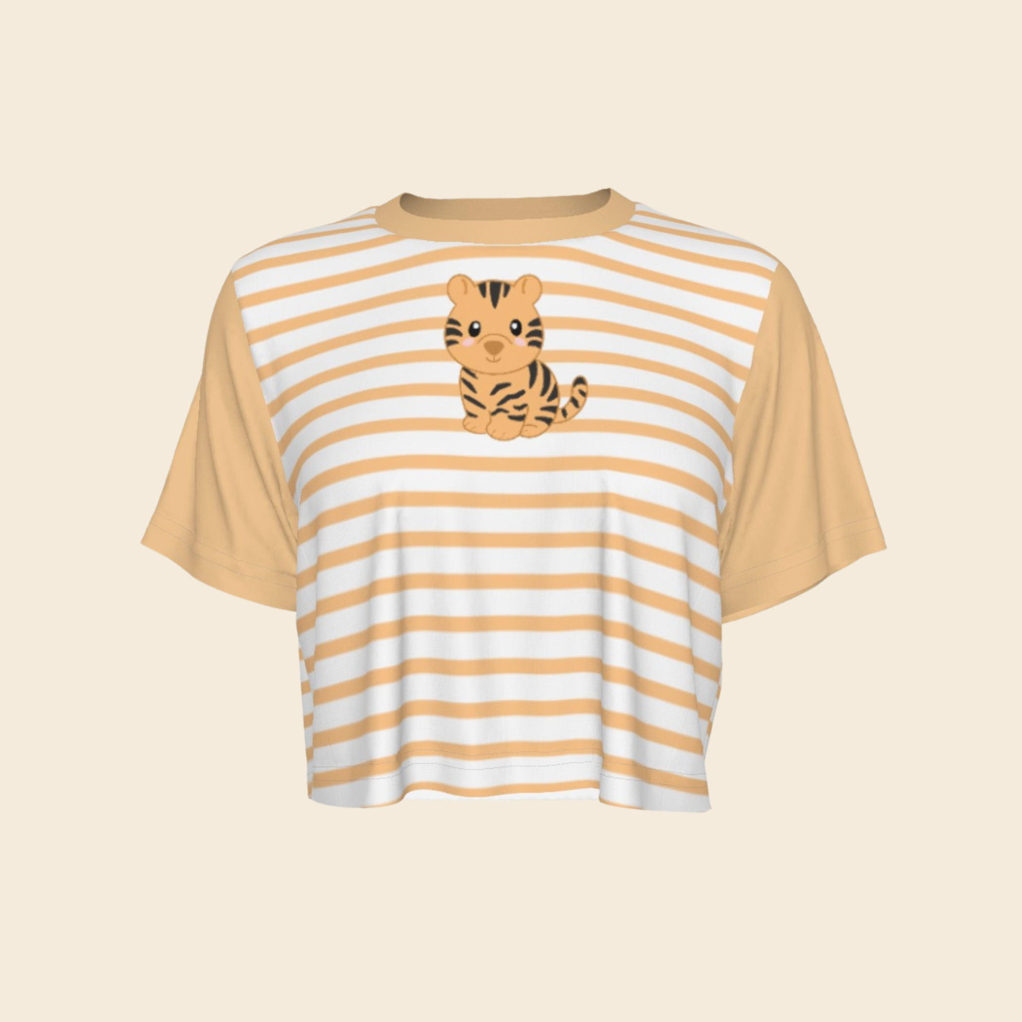 Pastel Baby Orange Striped Animal Cropped T-shirt