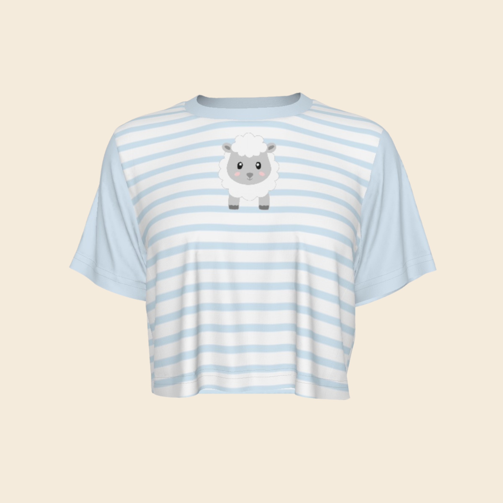Pastel Baby Blue Striped Animal Cropped T-shirt