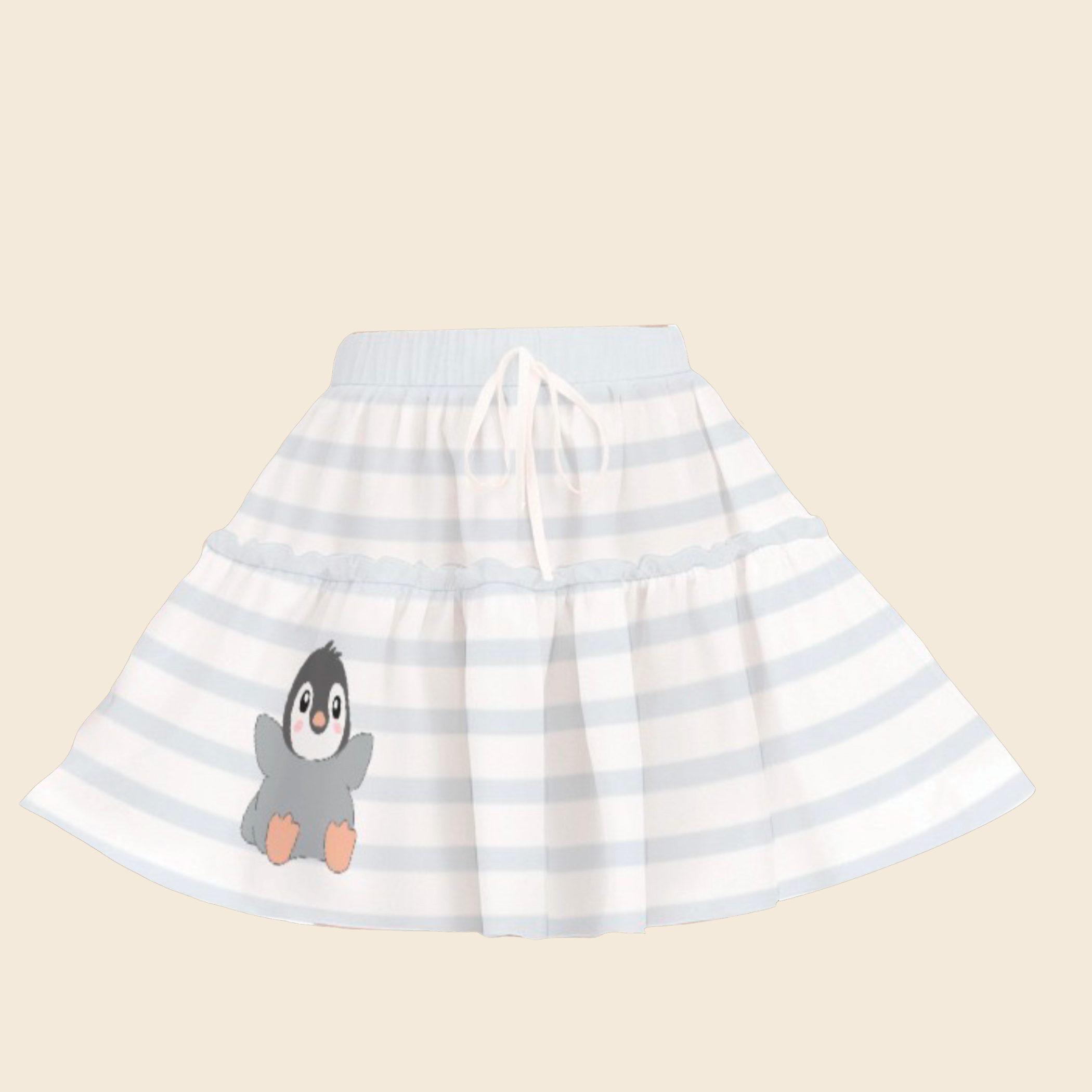 Pastel Baby Grey Striped Animal Ruffled Skirt