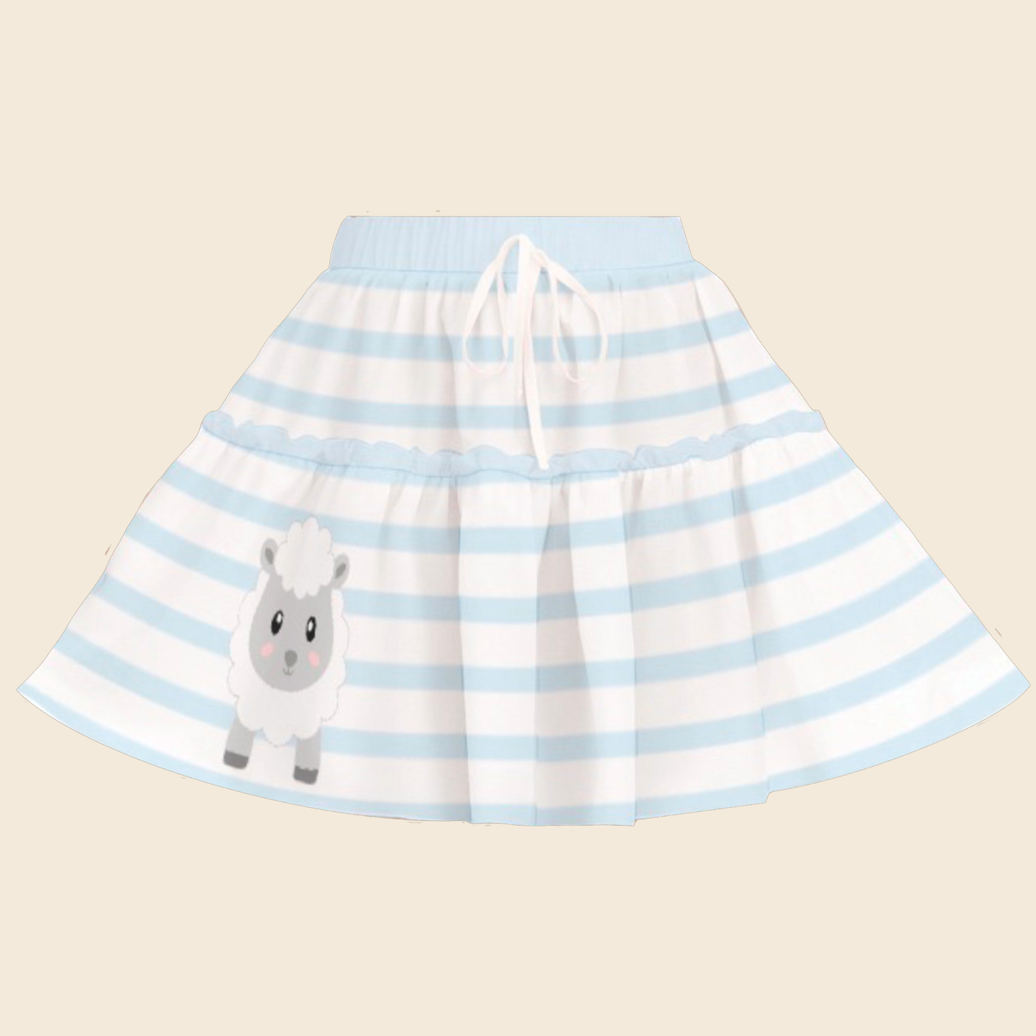 Pastel Baby Blue Striped Animal Ruffled Skirt