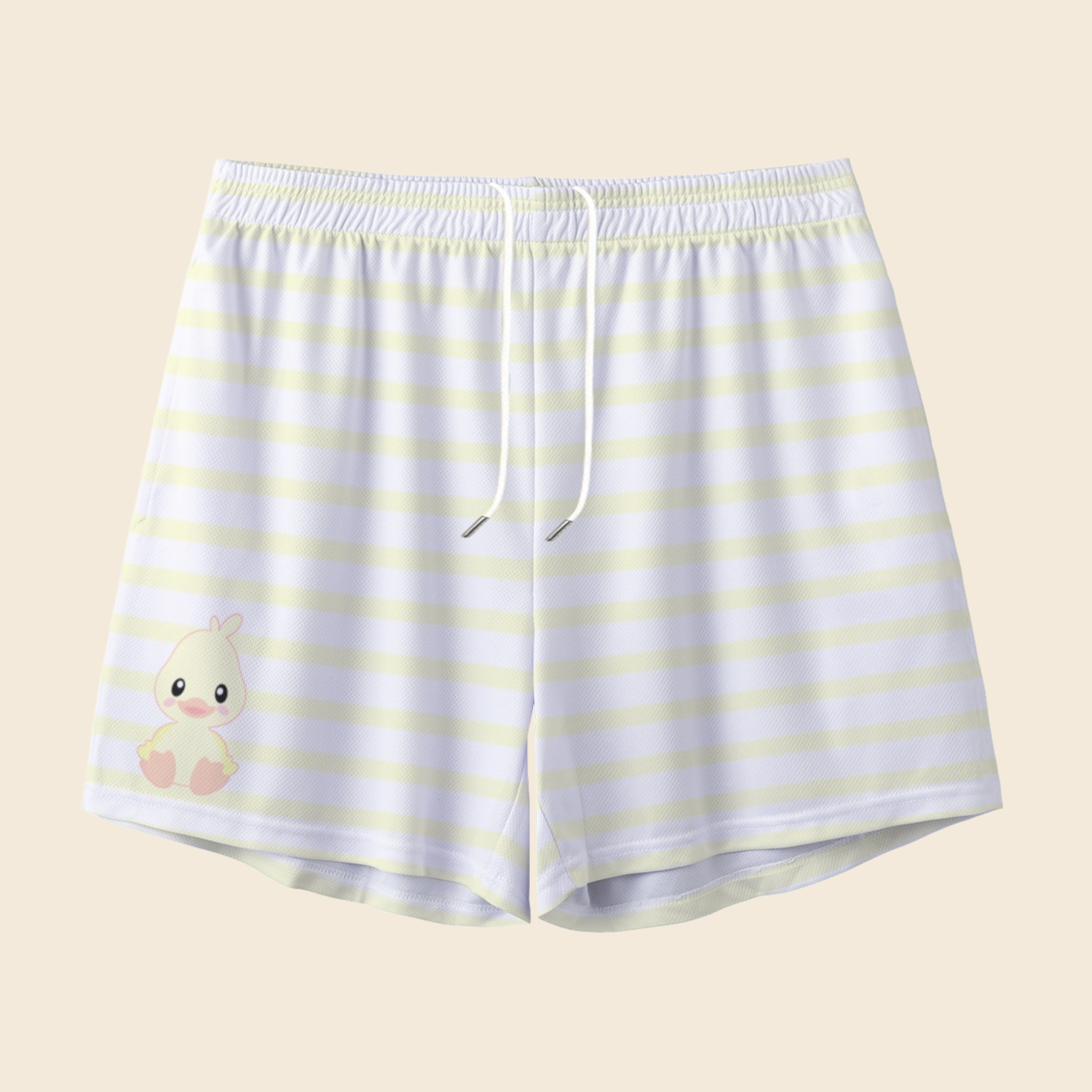 Pastel Baby Yellow Striped Animal Shorts