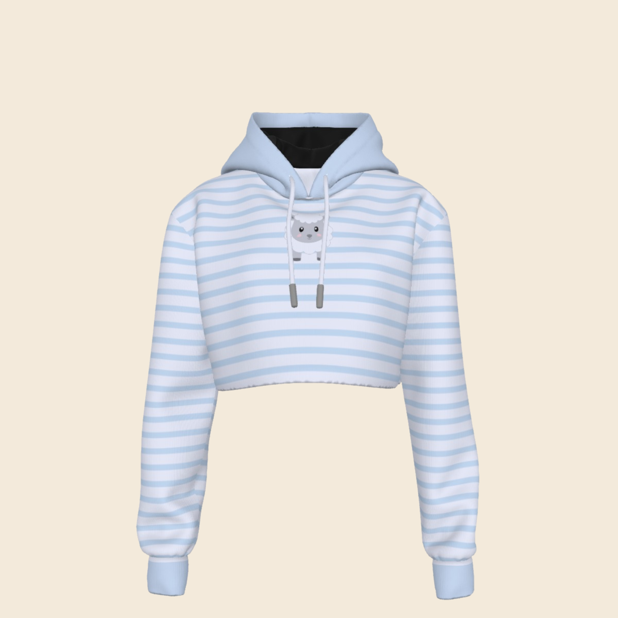 Pastel Baby Blue Striped Animal Cropped Hoodie