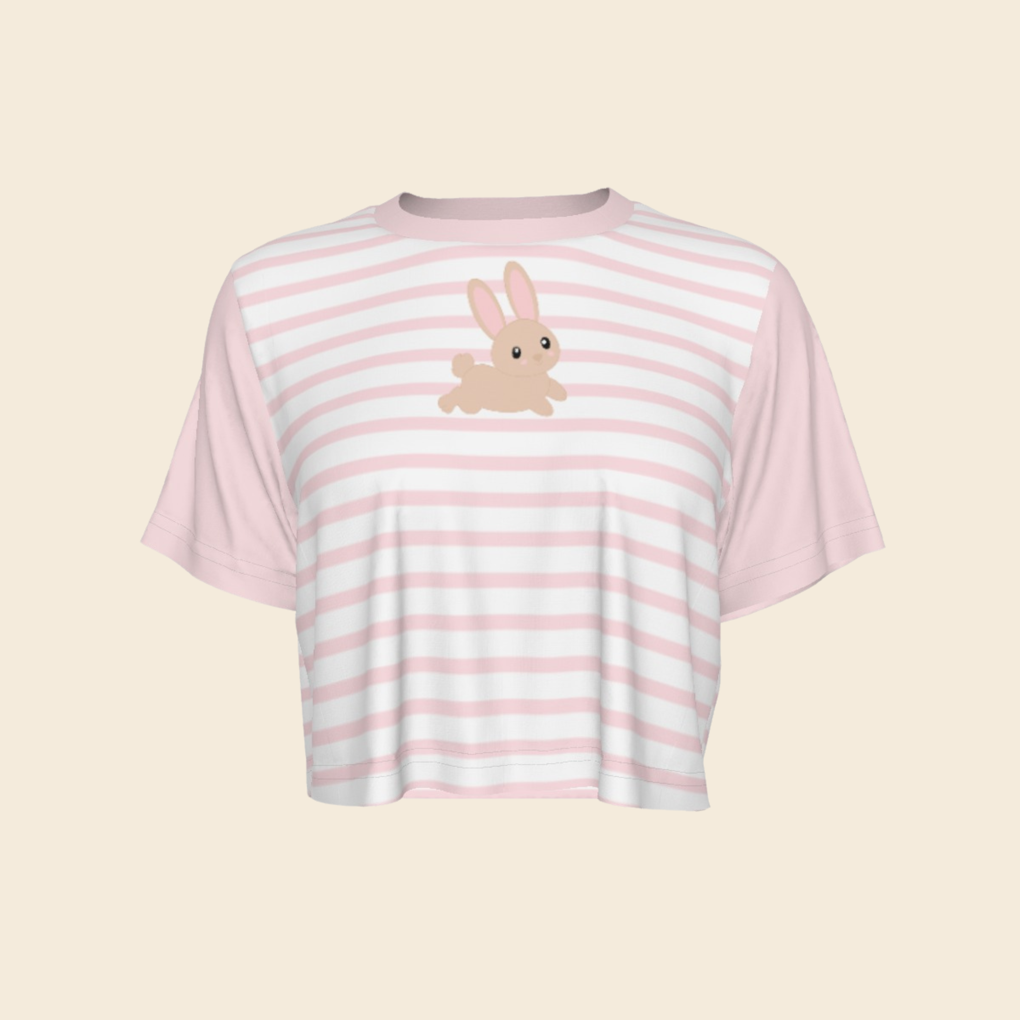 Pastel Baby Pink Striped Animal Cropped T-shirt