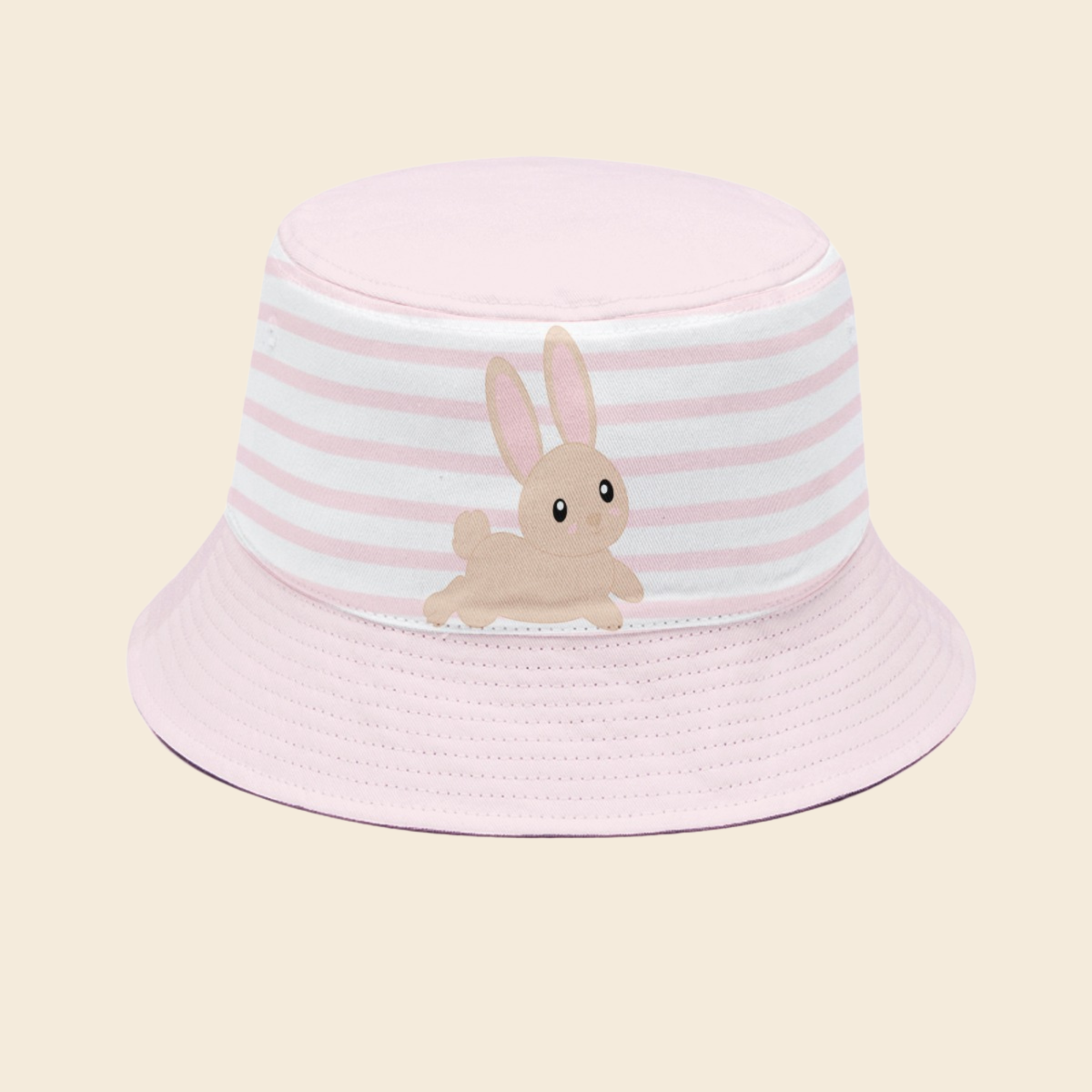 Pastel Baby Pink Striped Animal Bucket Hat