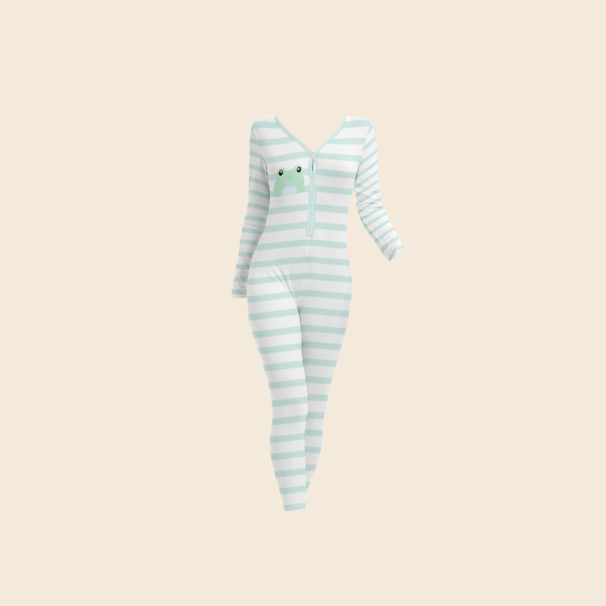 Pastel Baby Mint Striped One Piece Fitted Pjs