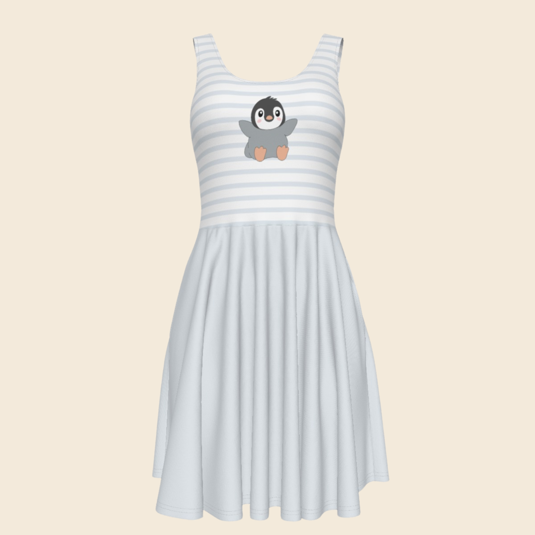 Pastel Baby Grey Striped Flared Dress