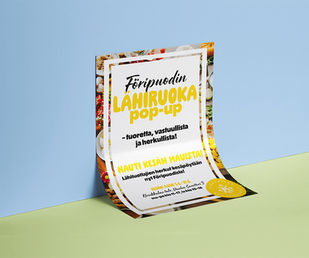 Lähiruoka pop-up -myymälän mainosflaijeri.