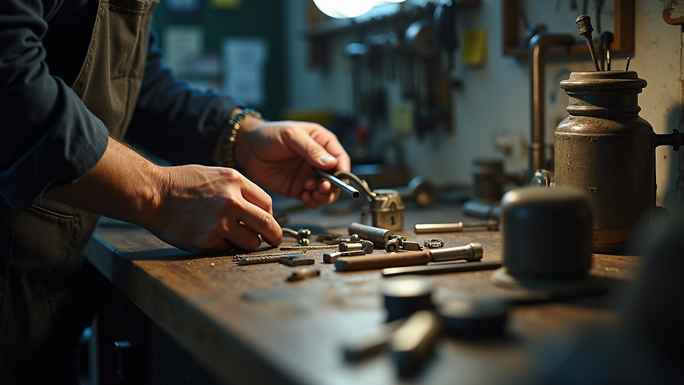 Close-up view of a busy locksmith's workspace