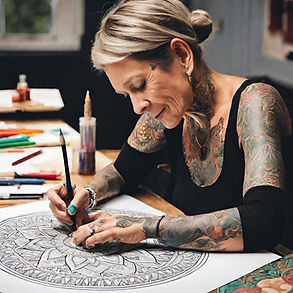 woman colouring a mandala's page