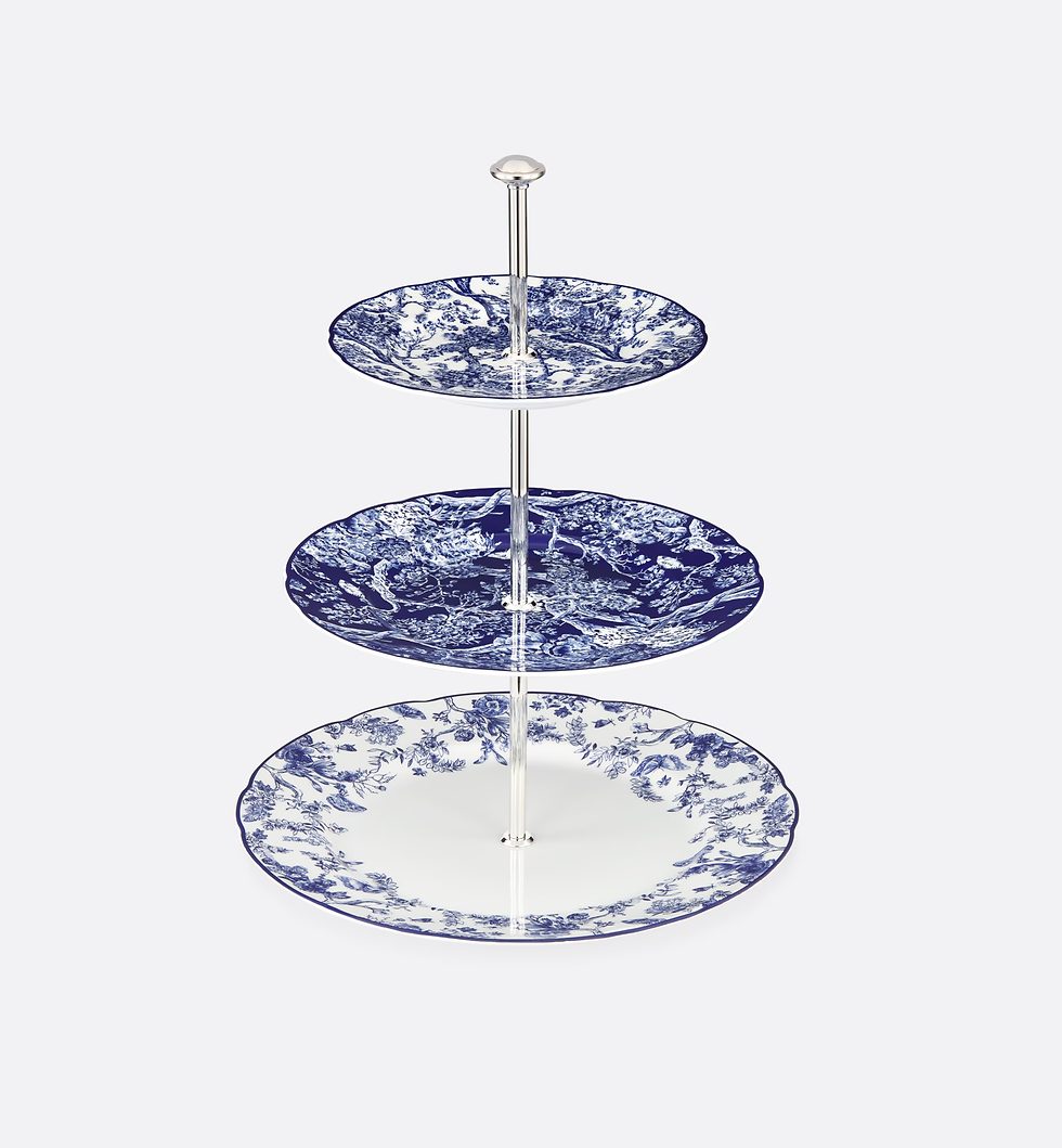 Three-Tiered Cake Stand White and Blue Toile de Jouy