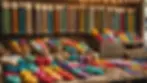 Eye-level view of a craft market booth with colorful handmade products