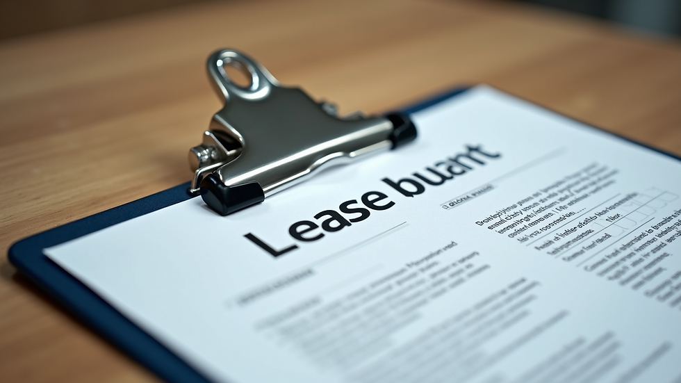 Close-up view of a lease agreement on a clipboard