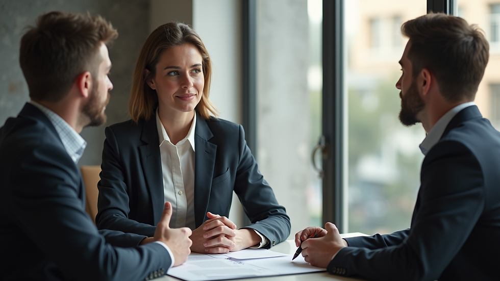 Close-up view of a landlord and property manager discussing lease agreements