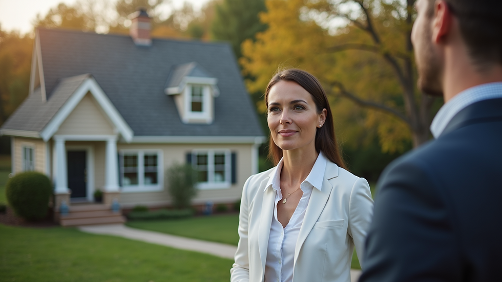 High angle view of a realtor showing a home to potential buyers
