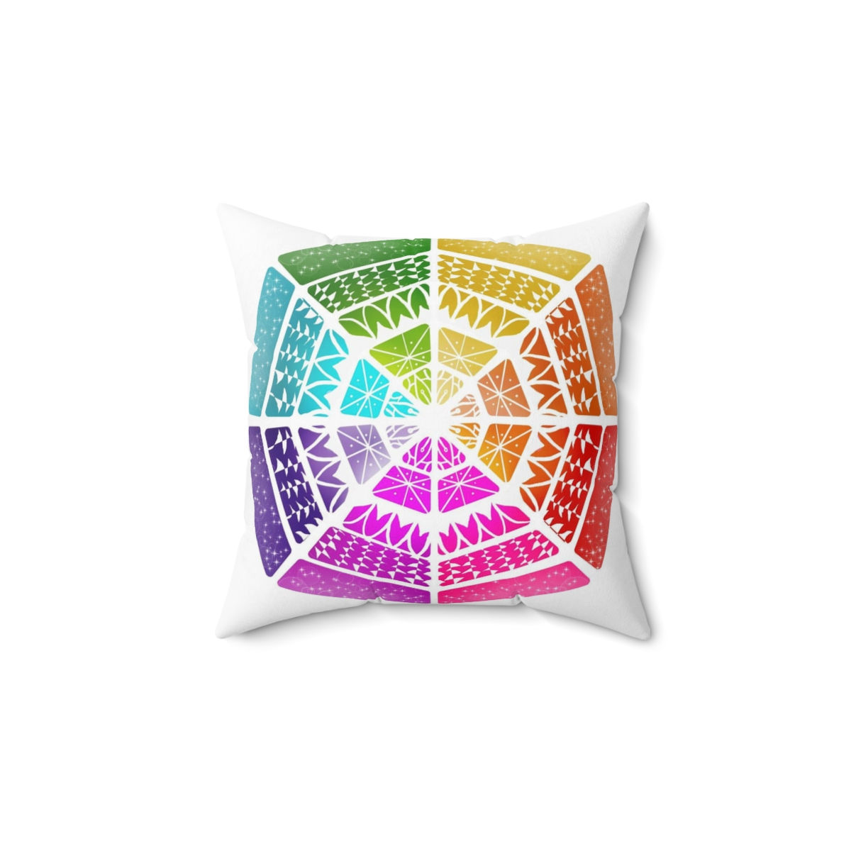 Star Burst Rainbow Mandala Spun Polyester Square Pillow