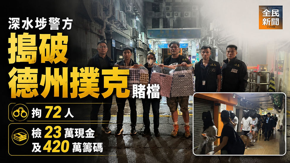 《全民新聞台》［港聞］深水埗警方搗破德州撲克賭檔　拘72人檢23萬現金及420萬籌碼