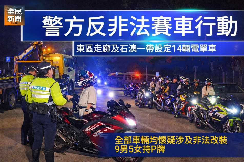 《全民新聞台》［港聞］東區走廊14疑改裝電單車狂飆  9男5女持P牌