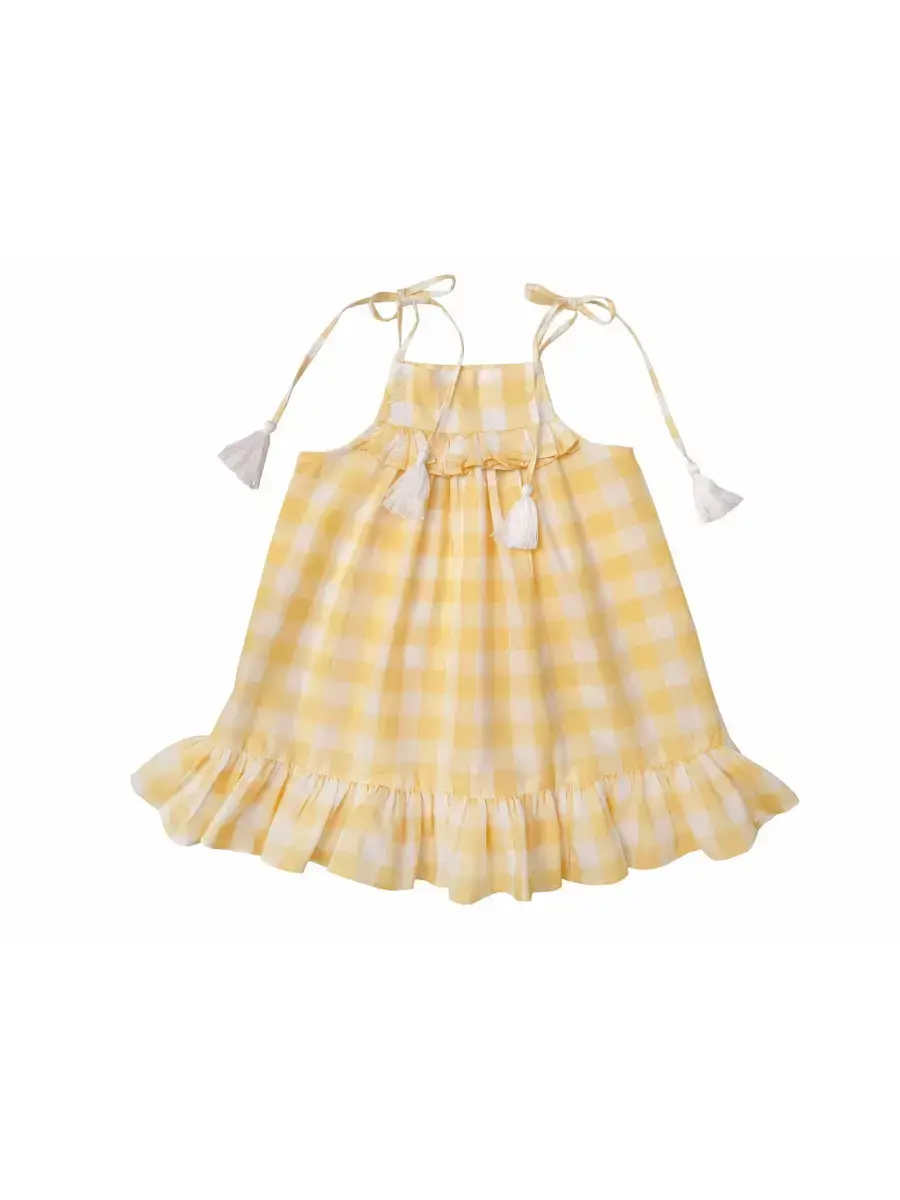 Yellow Gingham Tassel Dress