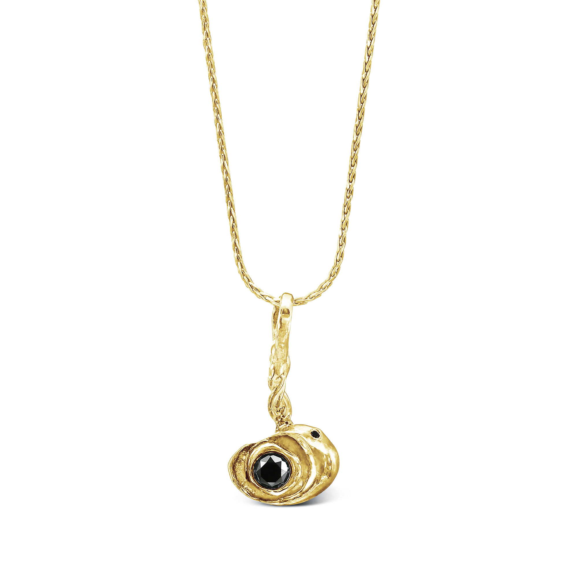 Gold necklace with black stone pendant