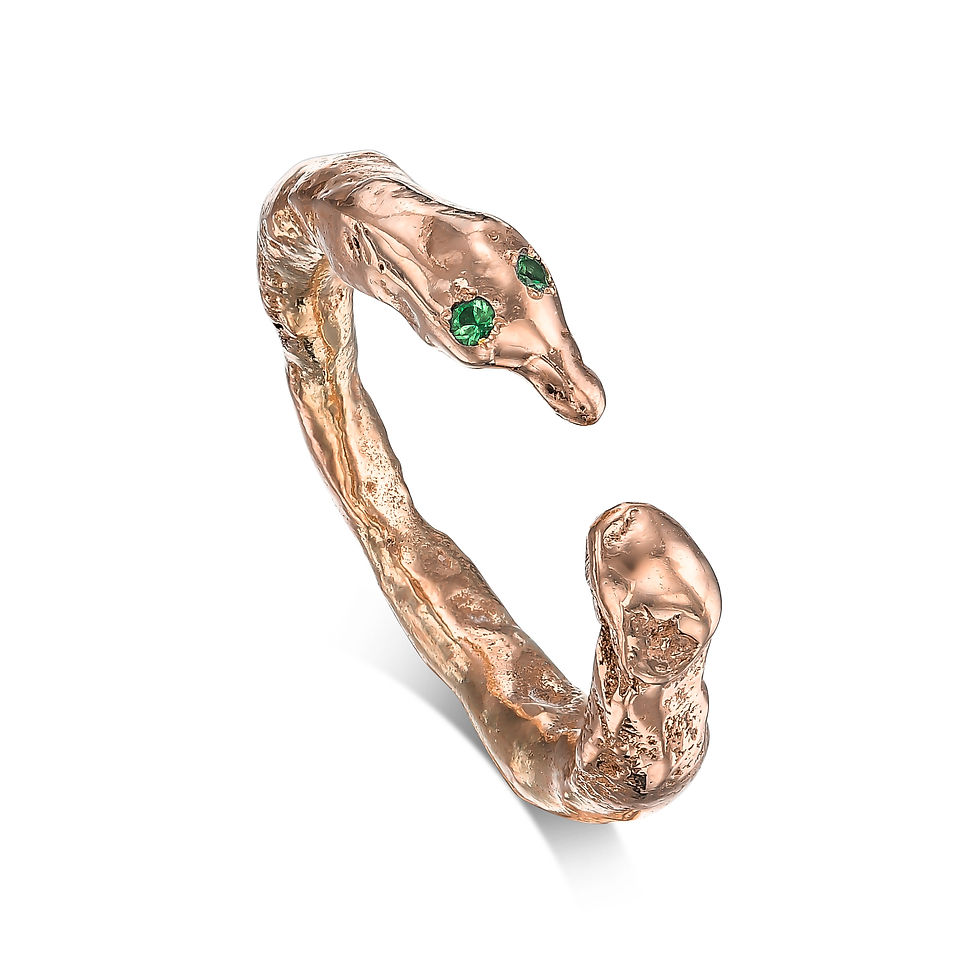 Thumbnail: Rose gold snake ring with emeralds