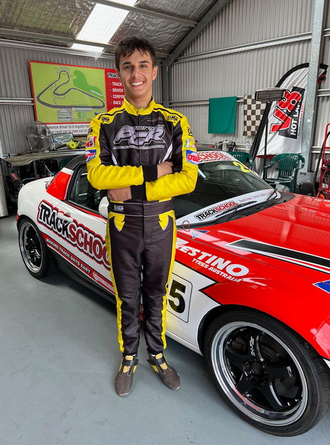 Alex Ninovic with Trackschool in the shed at Wakefield
