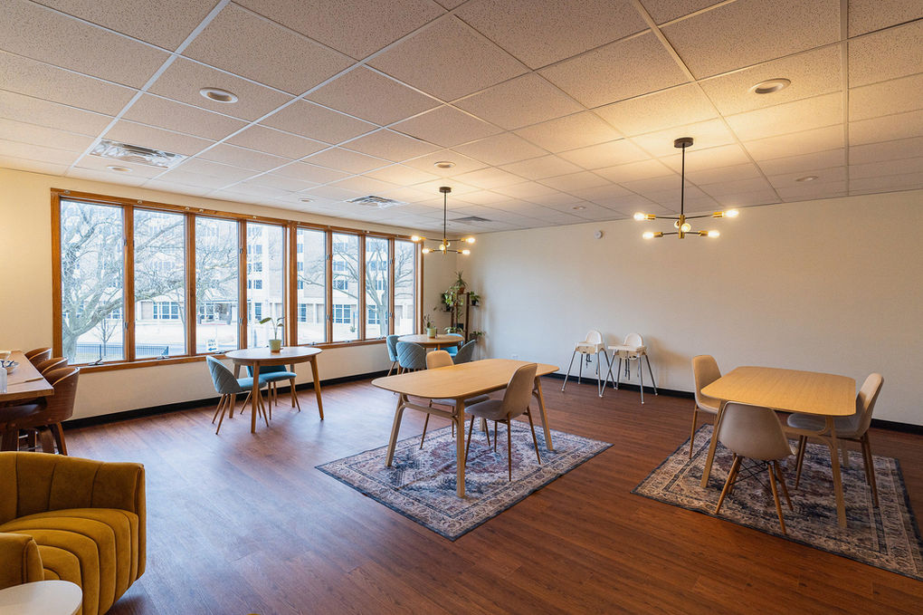 Des Plaines coworking parent enjoying a quiet morning with coffee