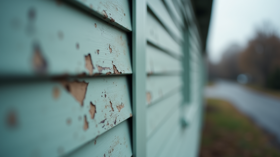 Close-up view of a building's cladding showing signs of wear and tear