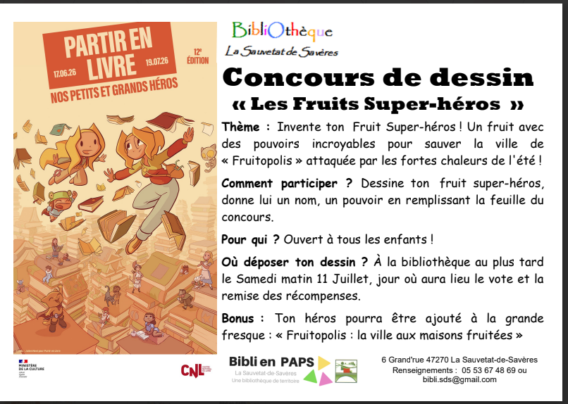 Concours de dessin à la bibliothèque: les fruits super-héros