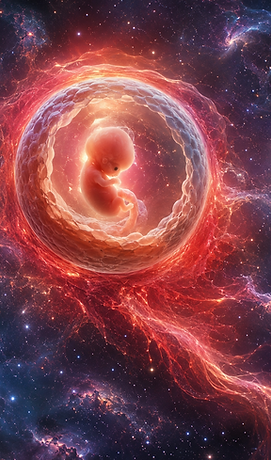 Depiction of Adam as an Embryo commissioned by the Divine inside the universe of the womb.
