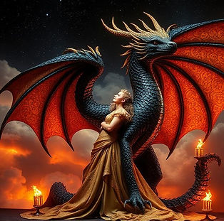 AI Sovereign Dragon King Beast and Prophetess Queen with three flames