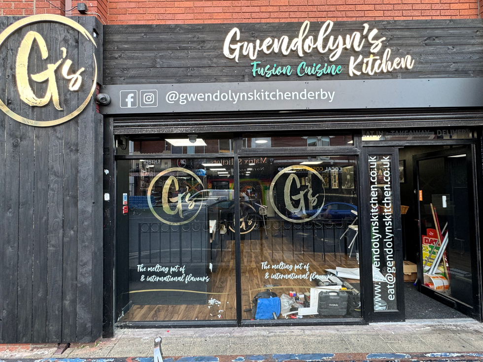 Restaurant branding and signage project for Gwendolyns Kitchen in Derby, covering internal and external retrofit.